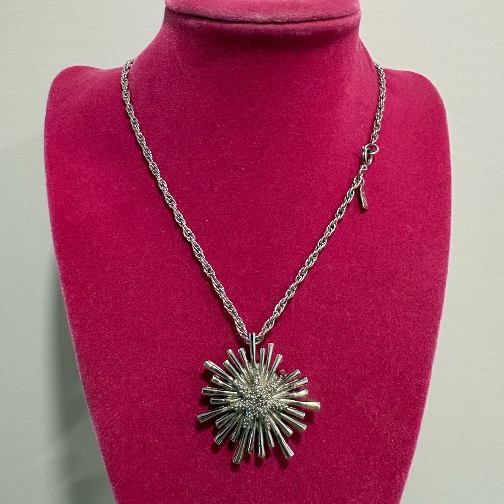 Silver Sunburst Pendant Necklace Karen Brent Brooch / pendant double 1970s-80s